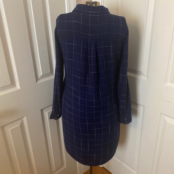 TCEC Dark Navy Blue White Plaid Button Up Long Sleeve Top Tunic / Dress - Picture 4 of 6
